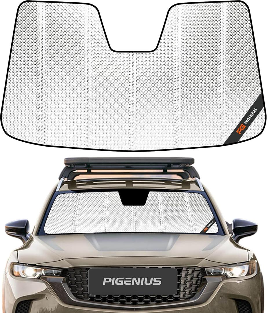 Windshield Sun Shade for Mazda CX50 2023-2025. Reflective Aluminum Film Front Window Sunshade - BLAZBLOCK (Shiny Silver (Classic))
