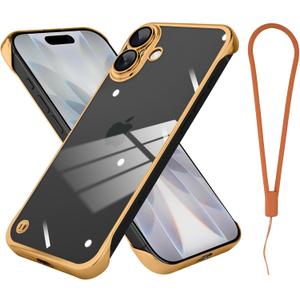 Phone Case, Compatible with iPhone 17, Transparent Electroplated Golden Phone Case, Frameless Design, with Camera Lens Protection.