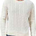 VPG Cable Knit Sweater for Men, Vintage Crewneck Cotton Dressy Lightweight Fitted Sweater (Beige, XL)