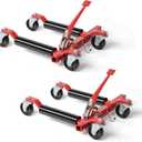 TUFFIOM Car Wheel Dolly Jack Set of 2, Mechanical 3000-lbs Car Skates, 12'' Wheel Vehicle Positioning Jack, Heavy Duty Rollers with Ratcheting Foot Pedal for Tire Auto Repair Moving, Red