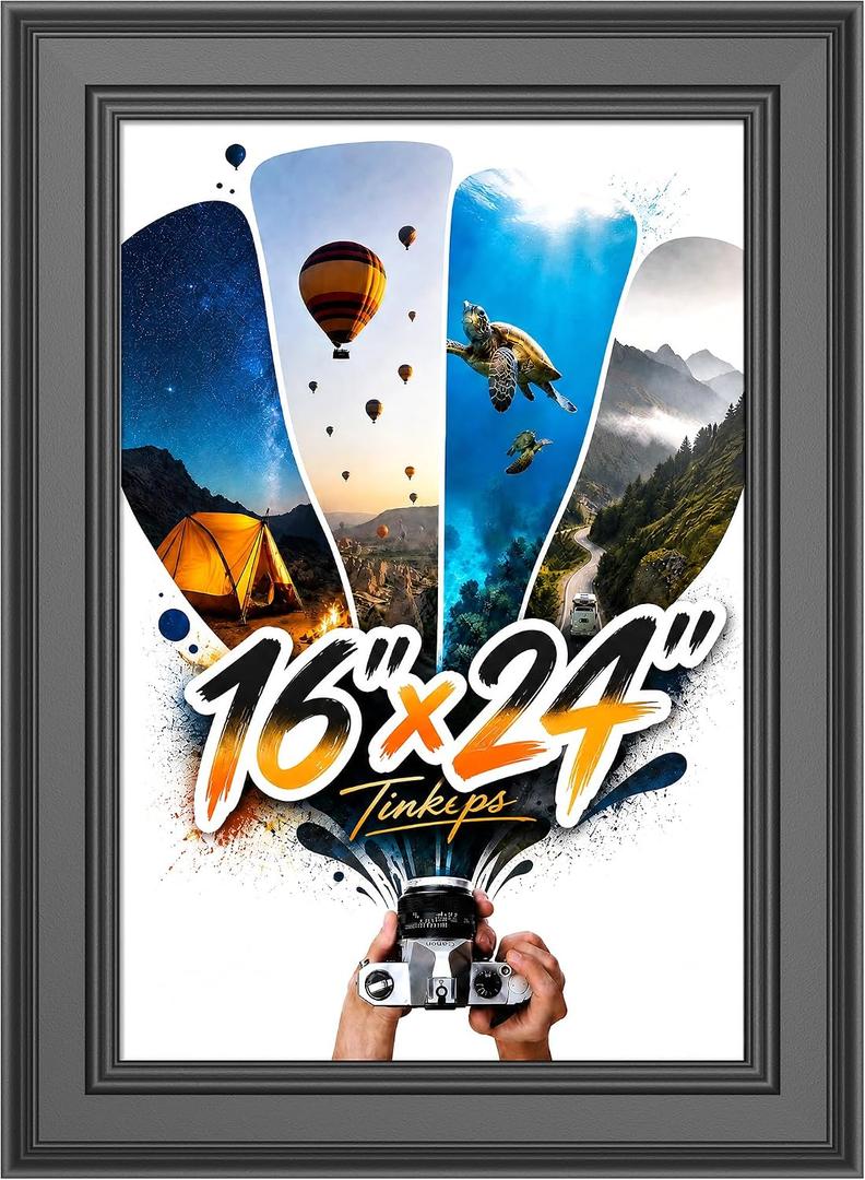 Tinkeps 16x24 Frame Black, 2-Inch Wide Border Poster Frame for Wall Hanging