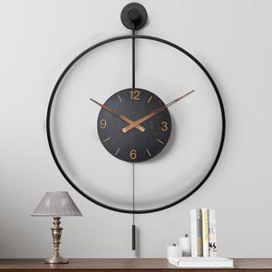 Large Modern Wall Clock,30.7 20 Inch Big Metal Minimalist Arabic Numeral Dial,Decorative Farmhouse Pendulum Wall Clocks with Walnut Pointers forLiving Room Decor, Office,Dining Room