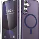 YENAPOON for Samsung Galaxy S25 Case, Matte Magnetic Phone Case with 1 Screen Protector, Support for Magsafe, Translucent Frosted Shockproof Protective Cover for Samsung Galaxy S25, Purple