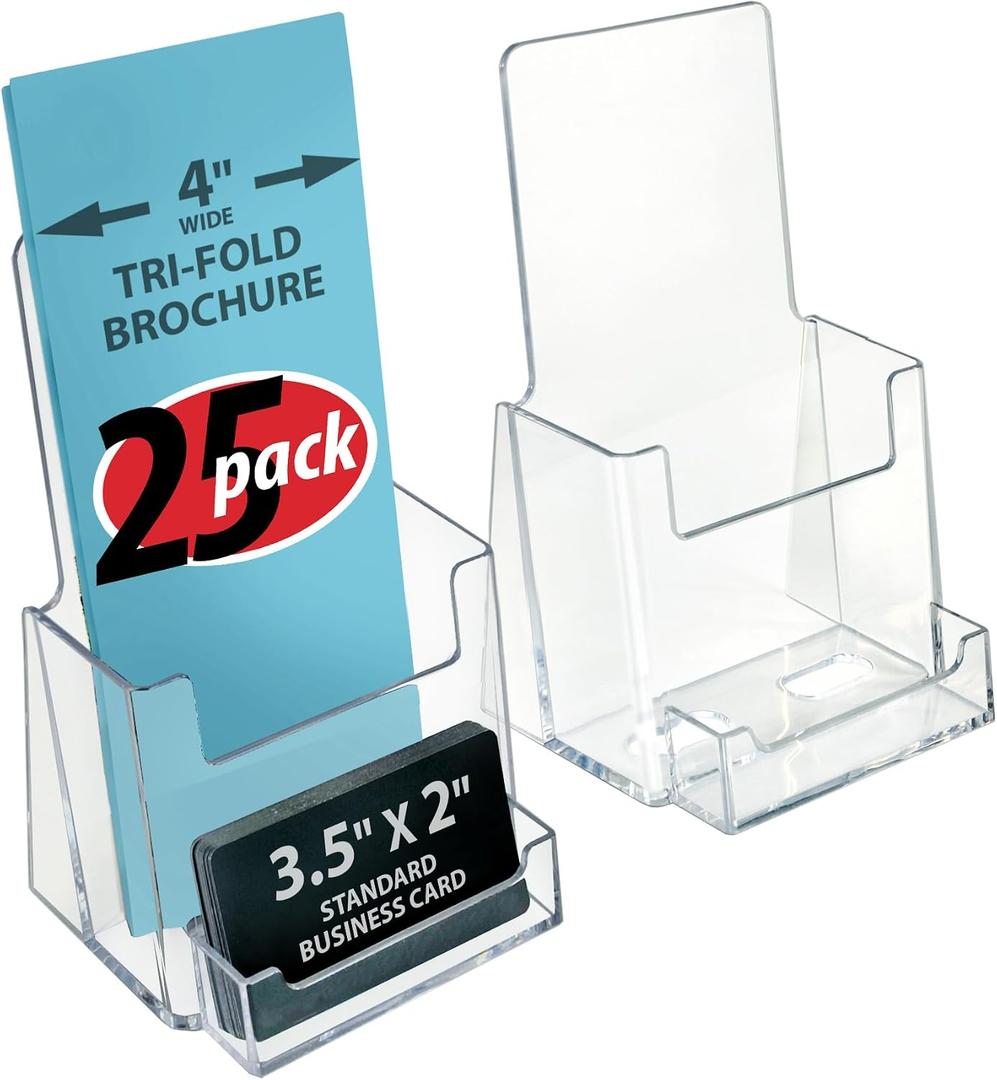 Azar Displays 252922-25PK Counter Trifold Brochure Holder with Business Card Pocket, 25-Pack