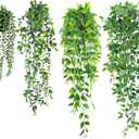USLAI Artificial Hanging Plants Vine, Fake Potted Greenery Faux Eucalyptus, Mandala, String of Pearls, Pea Pod Leaves in Pot for Office Living Room Bathroom Indoor Outdoor Dcor (4 Pack)