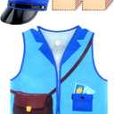 Kids Mailman Costume Set Postman Vest Hat Envelopes Mail Carrier Dress Up for Boys Girls Career Day Halloween Pretend Party Cosplay