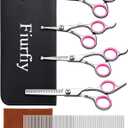 Furry Professional Pet Grooming Scissors with Safety Round Heads - 6 in 1 Curved Scissors for Dogs and Cats (Pink)