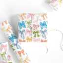 2 x FYSUIMU Colorful Bow Wrapping Paper -Mini Roll- 17 Inch x 32.8Ft Bowknots Gift Wrap Paper Coquette Assorted Design Multicolor Bow Art Paper for Wedding Birthday Baby Shower DIY Crafts