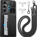ATATOO for Samsung Galaxy S25 FE Case Wallet with Lanyard, Phone Strap Crossbody for Women Men, Card Holder, Slide Camera Cover, Military Grade Protection, Case for Galaxy S25 FE 6.7", Black