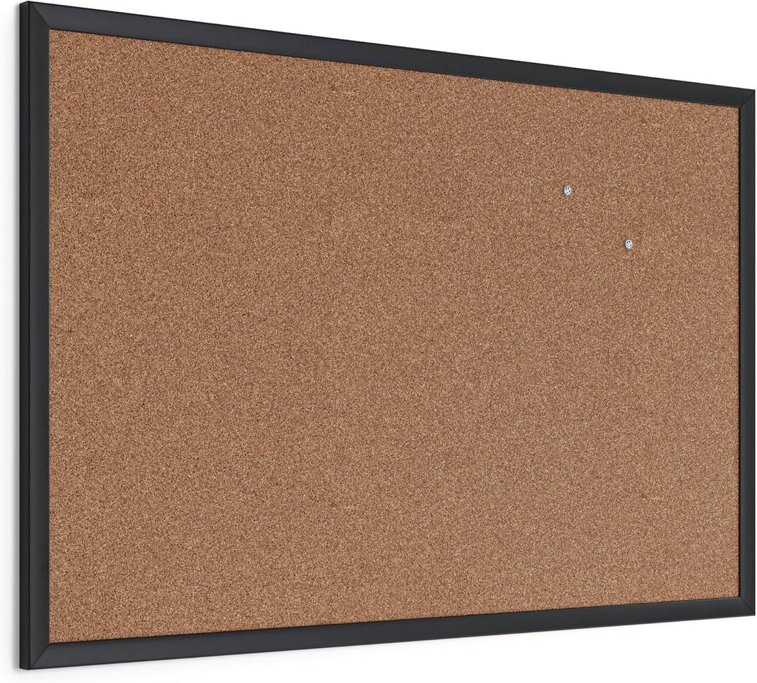 U Brands Cork Bulletin Board, 24'' x 36'', Black Wood Frame, 23" x 35"