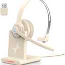 Bluetooth Headset - Wireless Headset with Noise Cancelling Microphone, V5.2 Computer Headphones with USB Dongle, Charging Base & Mic Mute for Work/Call Center/PC/Laptop/Online Class/Zoom (Apricot)