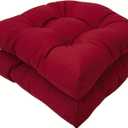 2 Pcs Outdoor Patio Cushions, 19"x19" Burgundy Seat Cushion Water-Resistant Chair Pads, U-Shape Tufted Seat Cushions Furniture Protector