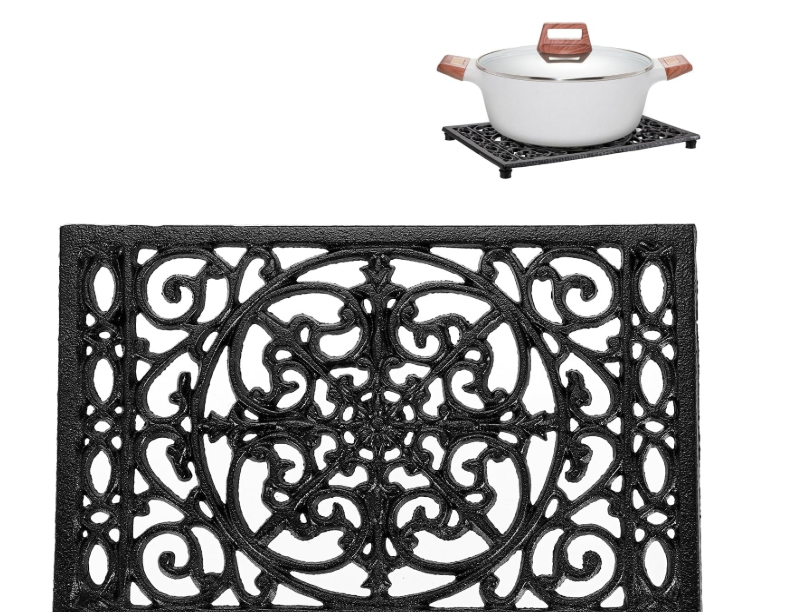 2pcs Sumnacon 1Pcs Rectangle Cast Iron Trivet - Heat Resistant Iron Trivet for Hot Dish Pot Pan Plate Teapot, Rustic Cast Iron Hot Dish Plate Holder for Kitchen Dining Table Countertop Cooktop