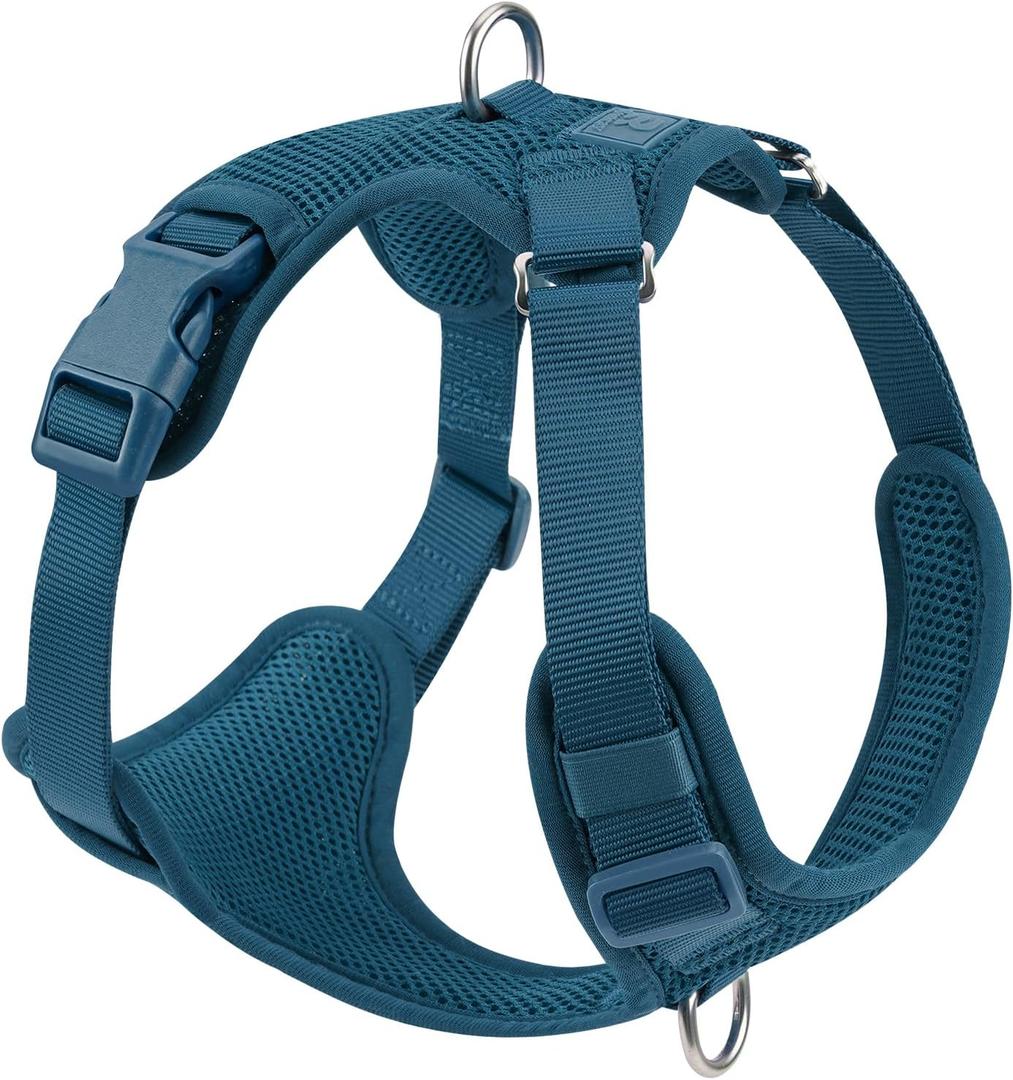 No Pull Dog Harness for Small Medium Large Dogs - Adjustable 2 Layer Mesh Dog Vest with Dual Clip, Escape Proof, Quick Release, Lightweight Breathable Mesh for Walking Hiking (Prussian Blue,L) (L(Neck:20.9-31.5",Chest:24.8-37.4"))