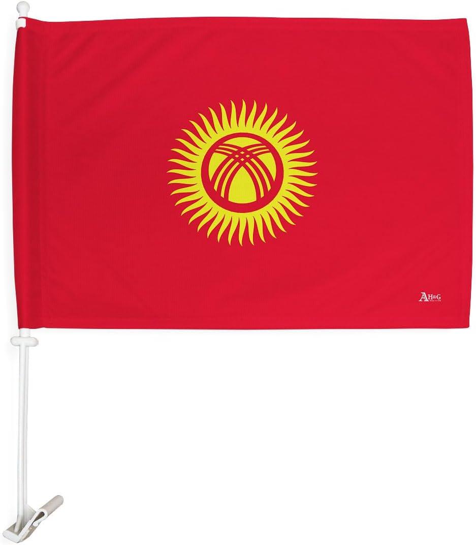 Kyrgyz Car Flag Bandera, Decor for Window Clip Mount Auto Accessories Sport Fan Gifts League Olympics Party Supplies Patriotic Decorations Made in USA