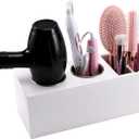 RAIKEDR Hair Dryer Countertop Holder, Hair Tool Organizer Wall Mount, Blow Dryer Holder Organizer, Bathroom Countertop Blow Dryer Holder and Curling Iron Holder (Cedar Wood, White)