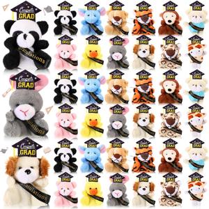 MiniInflat 24 Pcs Mini Graduation Stuffed Animal Bulk Tiny Congrats Grad Plush Small Animal Doll Keychain with Grad Hat for 2026 Graduation Party Favors Prek Kindergarten Classroom Exchange Gift