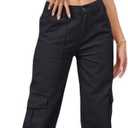 THWEI Cargo Pants for Women High Waisted Casual Pants Y2K Streetwear with 6 Pockets (Medium, Black)