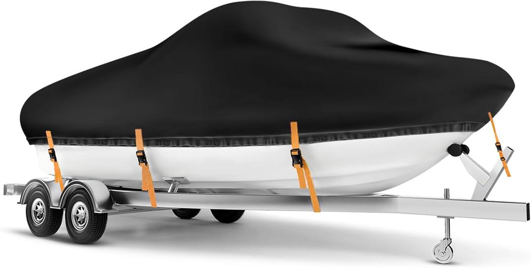 Boat Cover 22-24 ft, Waterproof 900D Heavy Duty Boat Cover, PU Marine Grade Polyester Boat Covers 22-24 ft, Fits Bass, V-Hull, Tri-Hull, Runabout, Jon, Fishing, Trailerable, Beam Width 115 inch