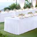 Besutolife White Spandex Tablecloth with Skirt for 6ft Rectangle Tables 2 Packs-Wrinkle-Resistant Stretchable Machine Washable Perfect for Weddings Banquets Birthday Parties Events