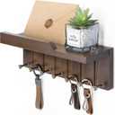 Rebee Vision Farmhouse Key Holder Wall Mount - Decorative Key and Mail Holder for Wall with 7 Hooks and Shelf Organizer - Ideal Apartment Essentials for Aesthetic Home Decor (Rustic Brown) (Large - 12 Inch)