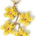 Leather Flower Decorative Keychain PU Leather Flower Keychains Boho Accessories for Women Purse Pendant Charms, Yellow
