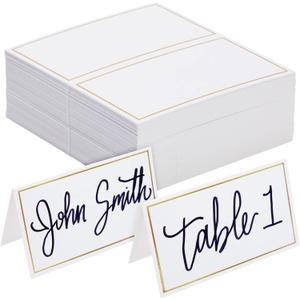 Best Paper Greetings Place Cards for Table Setting - 3.5 x 2 In Folded, Pack of 100, White & Gold - Wedding Name Cards for Reception Seating Chart & Banquet Use