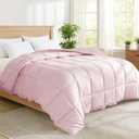 Peace nest King Size Goose Feather Fiber and Down Comforter Fluffy Duvet Insert All Season Hotel Luxury Bedding Comforters Soft Medium Warmth 88x104 Inches Pink