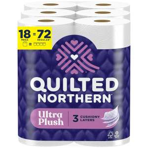 Quilted Northern Ultra Plush Toilet Paper, 18 Mega Rolls = 72 Regular Rolls, 3X Thicker*, 3 Ply Soft Toilet Tissue
