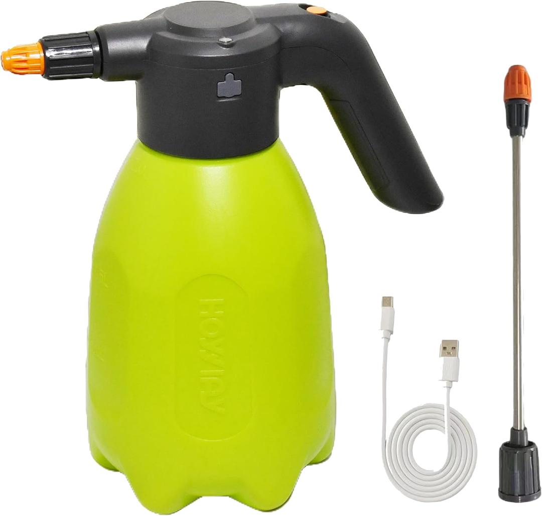 0.5 Gallon Electric Spray Bottle - Garden Sprayer & Plant Mister with Adjustable Nozzles, Rechargeable Battery Powered, Automatic Watering Can for Indoor/Outdoor Plants (Green)