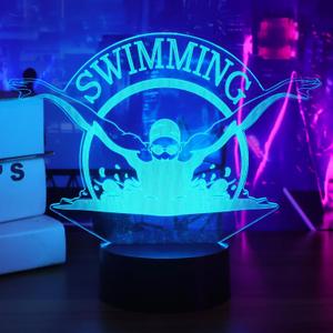 Swimming Gifts for Boys Girls, 3D Illusion Lamp, 3D Swimming Night Light with 16 Colors Remote and Touch Control, Swimmer Natator Decor for Kids Room, Girls Birthday Gifts