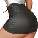 Leather Shorts for Women High Waisted Lace Up Side Stretchy Sexy Mini Booty Short Y2K Rave Club Party Concert Winter (Black, XXL)