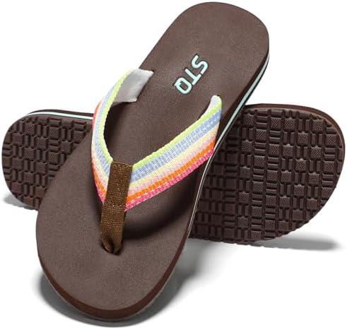 STQ Women Beach Flip Flops with Arch Support Thong Sandals for Water Shower Vacation Coffee Multi 