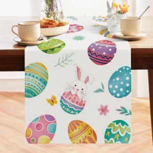 Bonhause Easter Eggs Table Runner 13x72 Inch Bunny Floral Spring Seasonal Holiday Kitchen Dining Table Decoration for Indoor Outdoor Home Party Decor (13"W x 72"L)