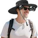AMACOOL 2-in-1 Hands-free Hat Fan with 5200mAh Detachable Neck Fan, UPF 50+ Wide Brim Sun Hat, 16Hrs Running, 3-Speed Adjustable, Fishing Essentials for Men Women Camping Travel Delivery Outdoor,  Black