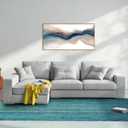 HLNIUC Navy Blue Abstract Framed Canvas Wall Art, Watercolor Wave Line Horizontal Wall Decor, Long Teal Orange Coastal Artwork(40"x20"), Large Neutral Modern Prints for Living Room, Bedroom, Office