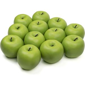 12 Pcs 3inch Green Fake Apples Decoration Artificial Apples Fake Fruits for Home Kitchen Decoration (Green)