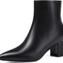 Women's Ankle Boots Pointed Toe Chunky Block Heel Short Boots for Women Low Heeled Booties (7, Black/Pu)