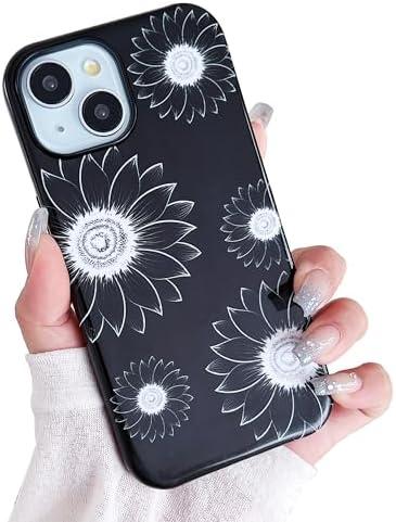 Pack of 5, YUMUPIFE Flower Phone Case for iPhone 15 Case,Sunflower Floral Pattern Design,Cute Stylish Protective for Women Girls Phone Case,for iPhone 15-Black