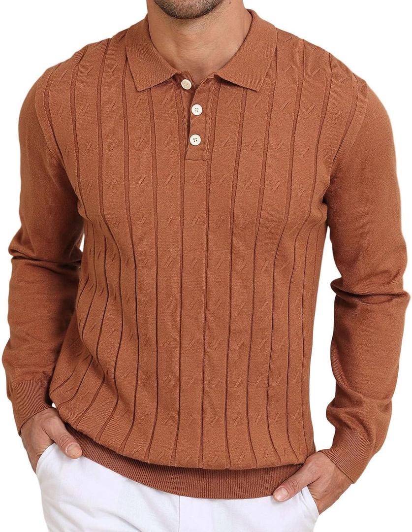 Lexiart Men's Knit Sweater Long Sleeve Textured Warm Casual (Brown, XXL)