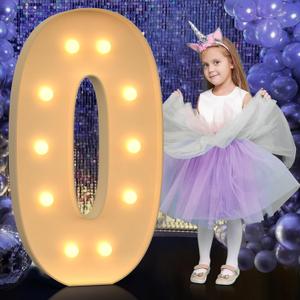 4FT Light Up Numbers, Large Marquee Numbers 0 for 10th 30th Birthday Decorations for Boy Girl, Giant Light Up Numbers for Party Anniversary, Marquee Letters Pre-Cut Mosaic Numbers for Balloons