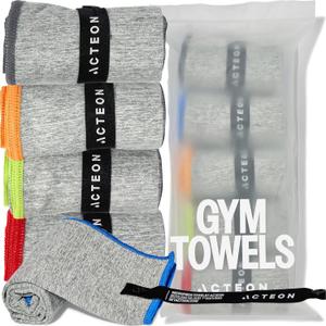 Acteon Microfiber Quick Dry Gym Towel, Silver ION Odor-Free Absorbent Fiber, Fast Drying, Men & Women Workout Gear for Body Sweat, Working Out, Towels (Heather Grey (Medium Gym Towel-5 Pack))