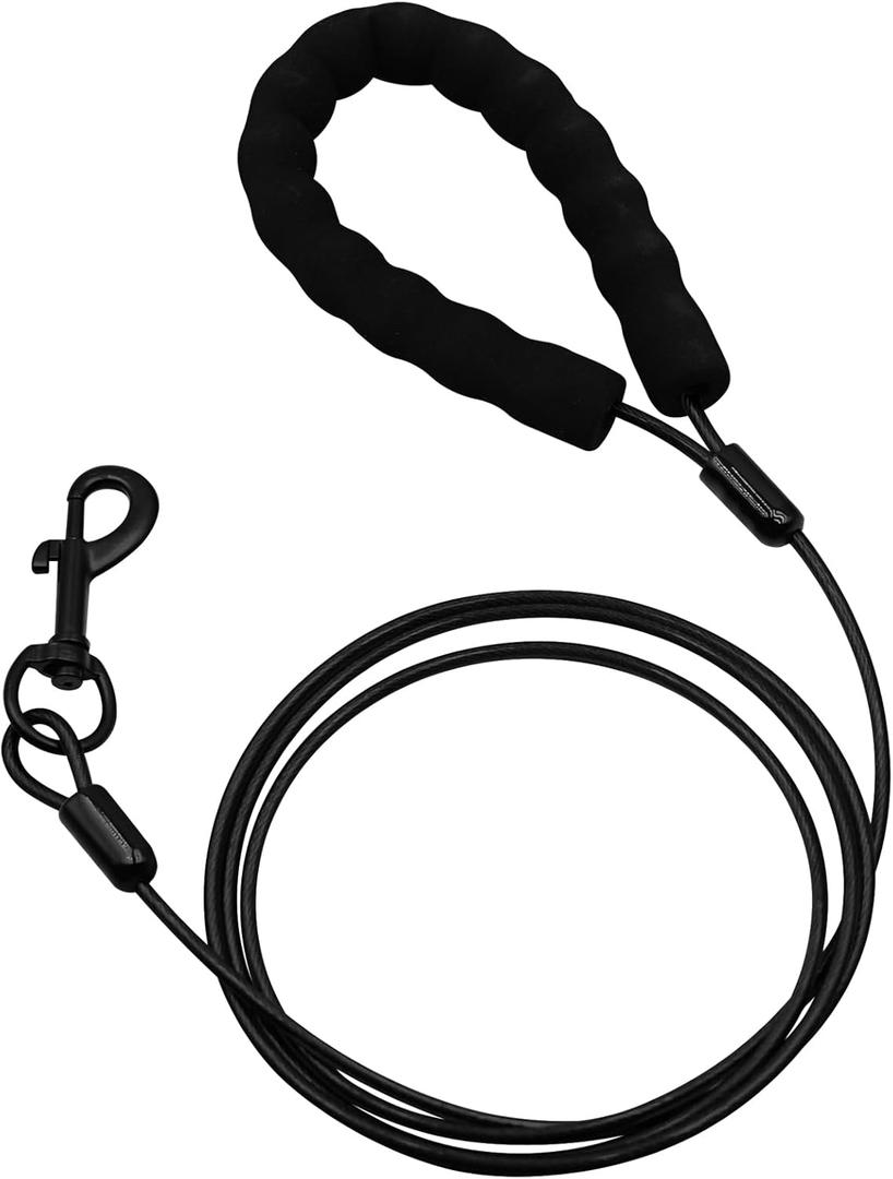 Dog Leash with Hooks Stainless Steel, Water Chew Proof for Medium and Small Dogs 4FT Wire Alloys Camping with Soft Handle(Black 4FT)