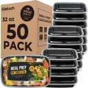 Glotoch Meal Prep Containers 32oz 50 Pack(100 Piece) with Lids, 1-compartment Plastic food storage containers Reusable, Bento boxes for portion control & takeout, Microwave/freezer/dishwasher safe