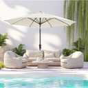 9FT Large Outdoor Patio Umbrella Pool Market Umbrella-UV Resistant, Easy Push Button Tilt and Crank, 8 Sturdy Ribs Heavy-Duty Table Umbrella for Deck, Backyard, Garden (White)