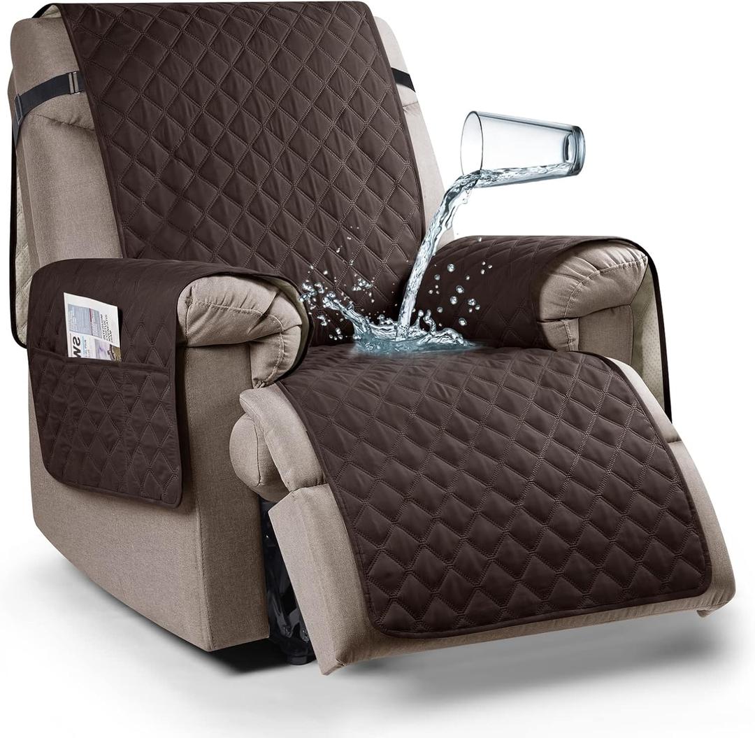 Ruaozz 100% Waterproof Recliner Chair Cover Non-Slip Reclining Cover for Recliner Chair Washable Chair Seat Cover with Elastic Straps for Kids, Dogs, Pets (Chocolate, 23'')