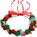 Christmas Flower Crown Headband, Christmas Floral Headpiece for Women Girls Xmas Winter Costume Holiday Party