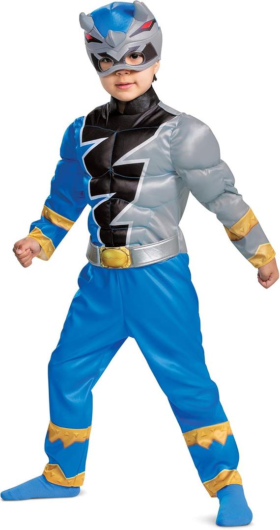 Blue Power Ranger Costume for Toddlers, Official Power Rangers Dino Fury Outfit with Mask (Large (4-6))