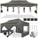 Hoteel 10x20 Pop Up Canopy Tent Heavy Duty with 6 Sidewalls, Waterproof Party Tent, Easy Set-up Commercial Instant Tents with Roller Bag & Sandbags, Hexagonal Leg 