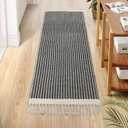 Lahome Boho Hallway Runner Rug, 2x6 Laundry Room Lightweight Entry Woven Cotton Throw Mat with Tassels, Farmhouse Non Shedding Washable Black Low Pile Runner for Kitchen Bathroom